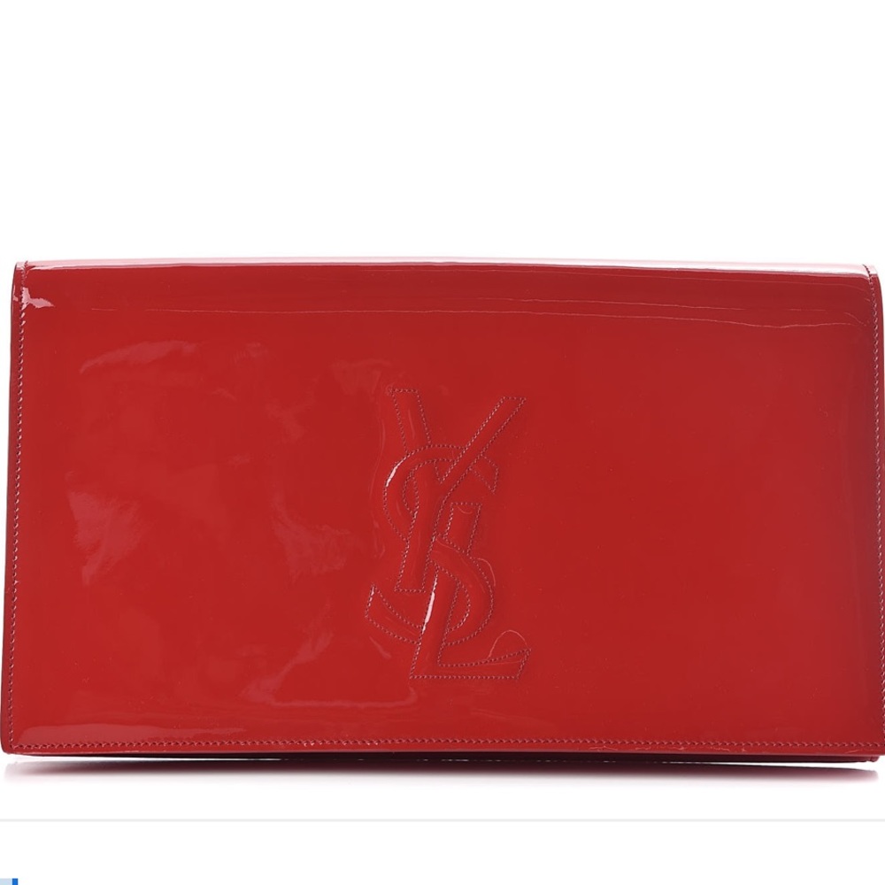 Perfect condition red satin Laurent clutch